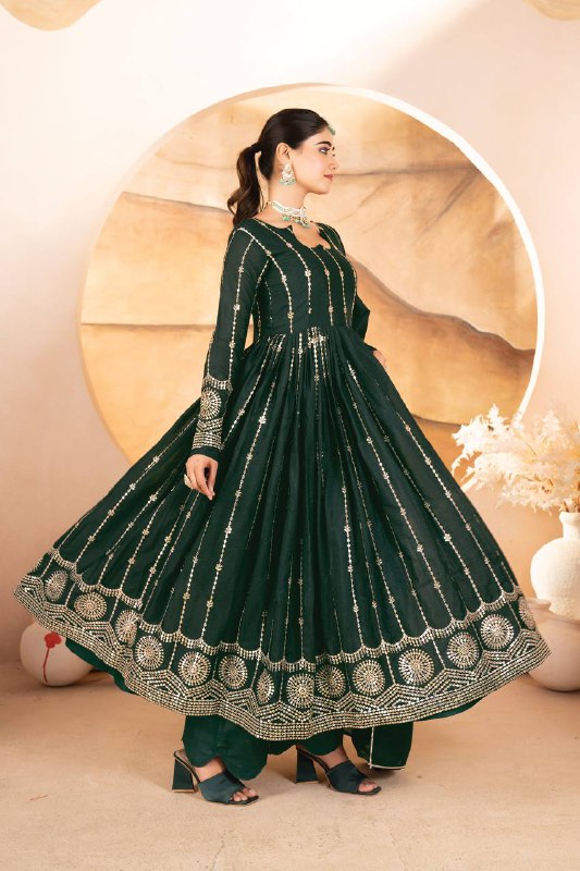 Tehzeeb Green Mehfil Ready Multi Thread Embroidered Work Anarkali Set