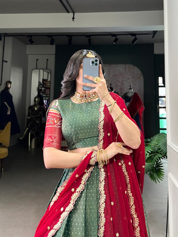 Traditional Multicolor Threadwork and Contrast Dupatta Banarasi Style Lehenga Choli