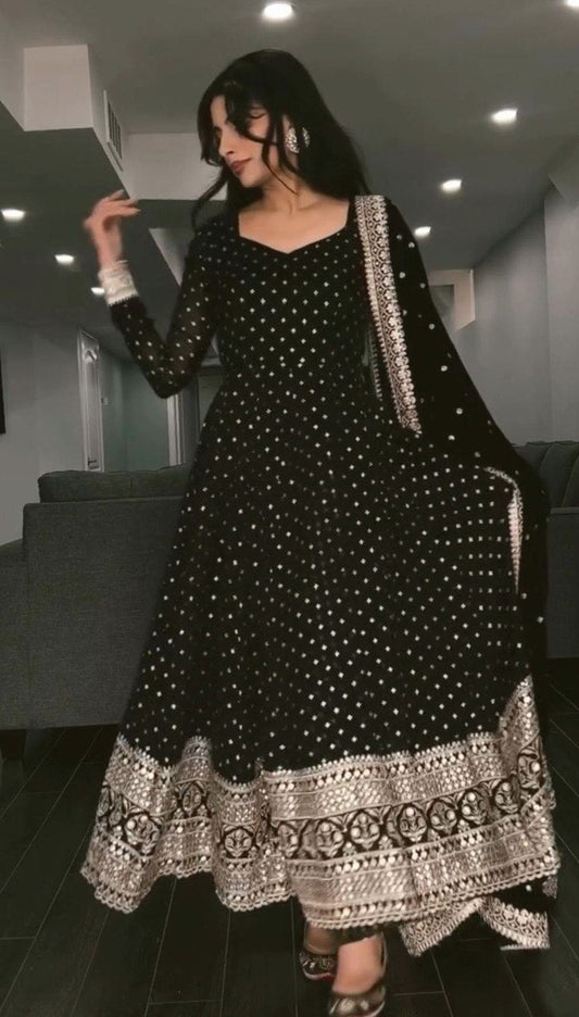 Glimmer in Black Anarkali Set