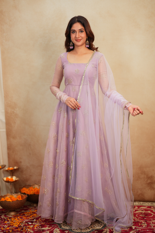 Arohi Soft Organza Embroidered Gown Set