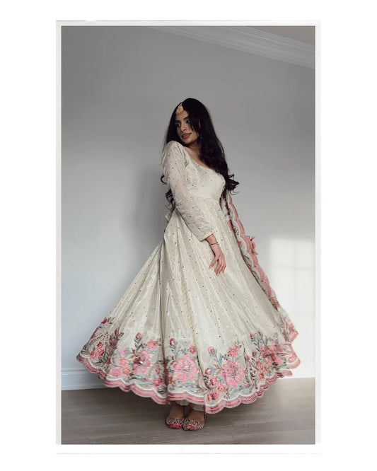 Zunaira Heritage Pure Vichitra Silk Crafted Anarkali Gown