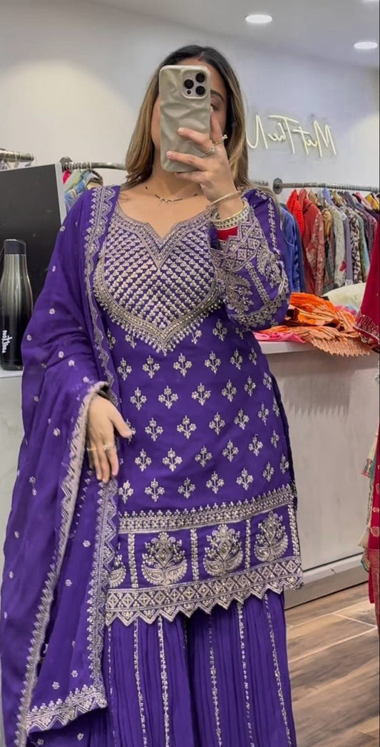 Zeenat Royal Violet Silver Thread Embroidery Patiala Suit Set