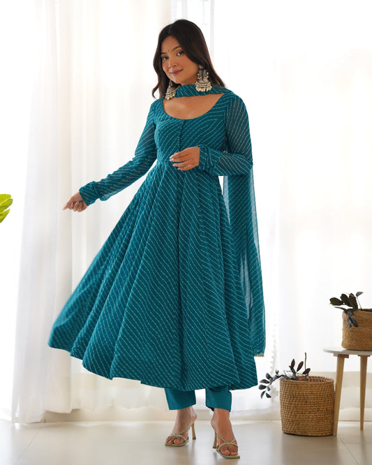 Aanika Fox Georgette Laheriya Print Anarkali