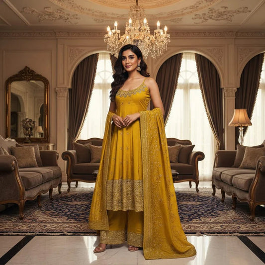 Alveera Premium Quality Mustard Yellow Suit Set