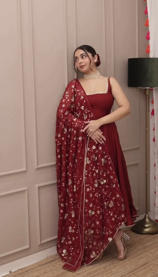 Raaniraj Anarkali Set with Floral Sequin Dupatta