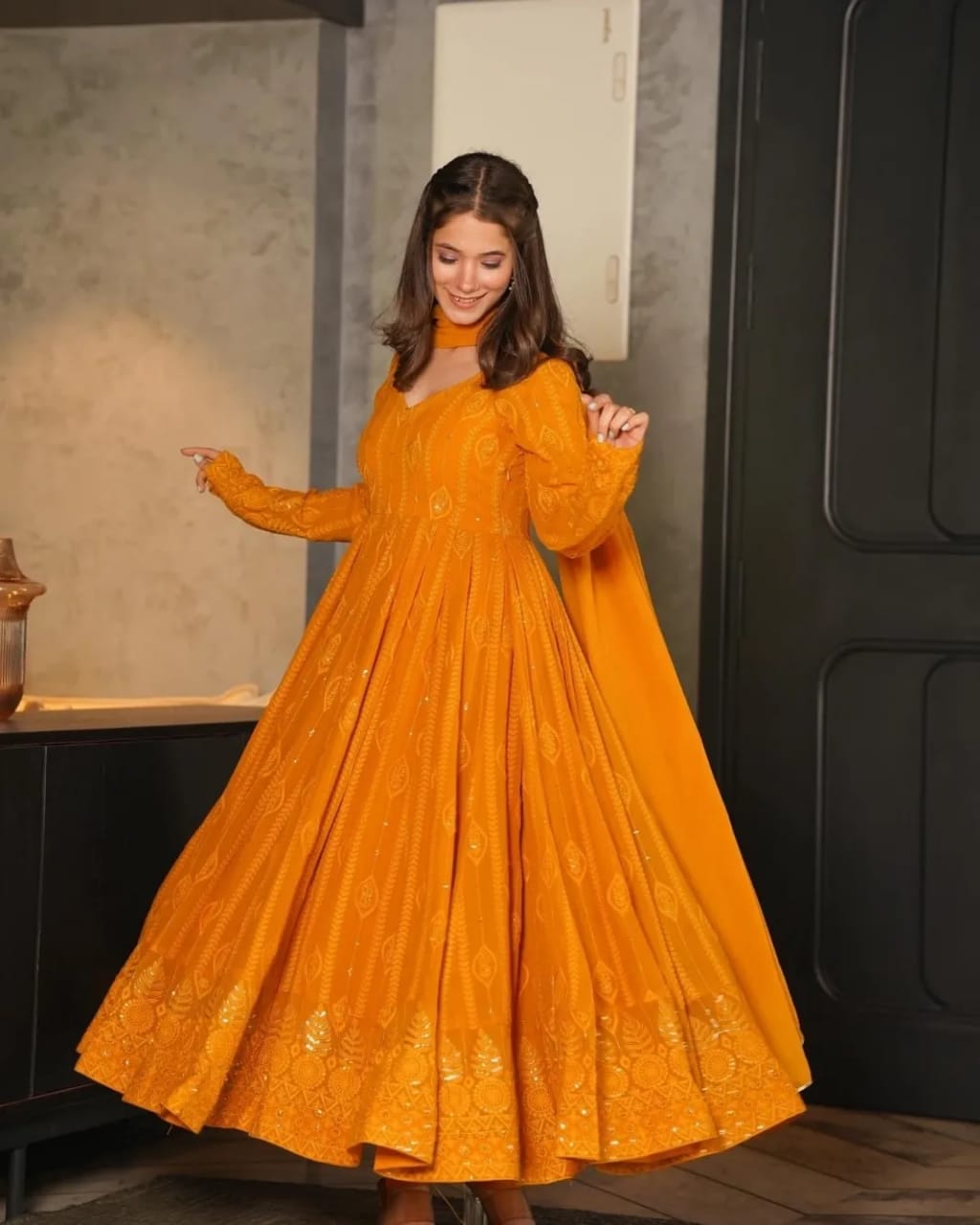 Maroon Embroidered Georgette Suit Set