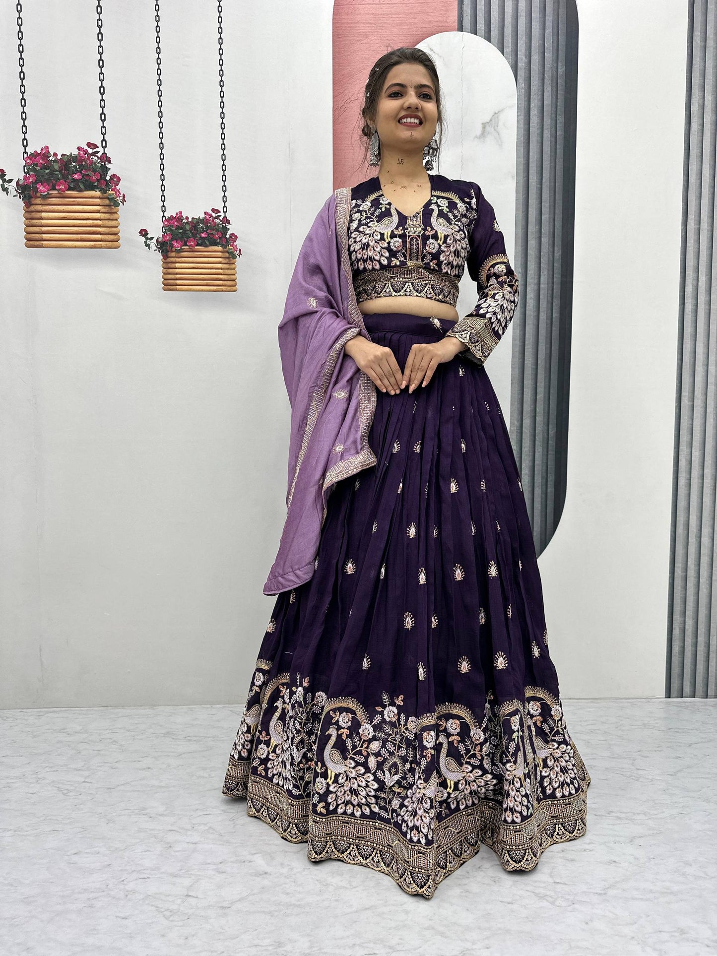 Deep Purple Peacock Designer Lehenga Choli