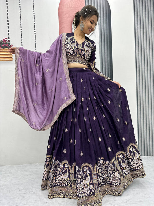 Deep Purple Peacock Designer Lehenga Choli
