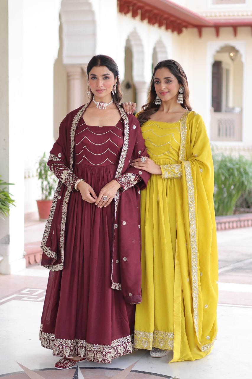 Vichitra Silk with Rich Sequins Embroidered Work Gown