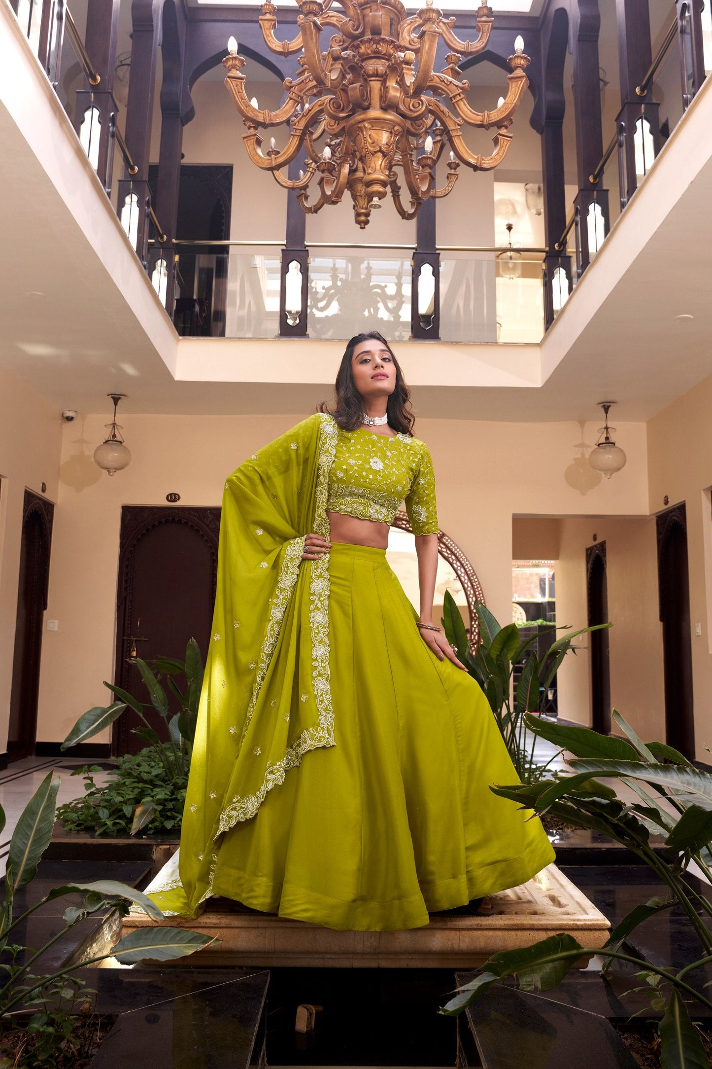 Mehfil-e-Husn: Lime Elegance Embroidered Lehenga Set