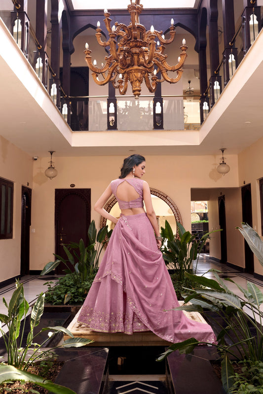 Sakina Serenity: Minimal Mauve Embroidered Lehenga Choli