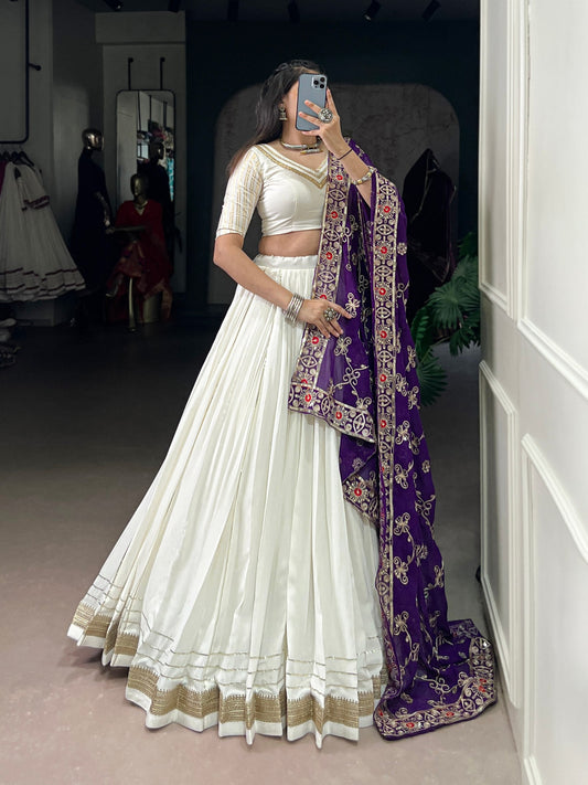 Royal Grace Off White Lehenga with Purple Embroidered Dupatta