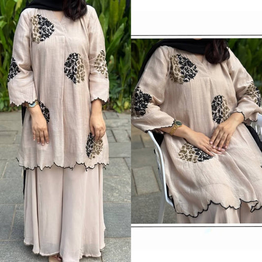 Vaidehi Elegance in Beige Embroidered Kurta Set