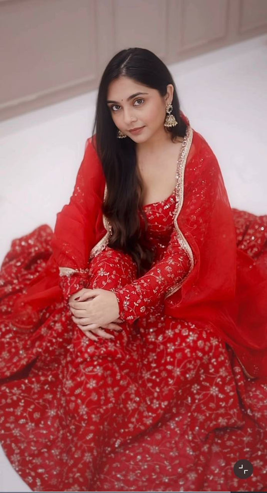 Ruby Radiance Ensemble Anarkali Gown