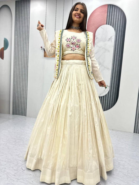Noor-e-Nazaakat: Off-White Lehenga with Mirror Work Jacket