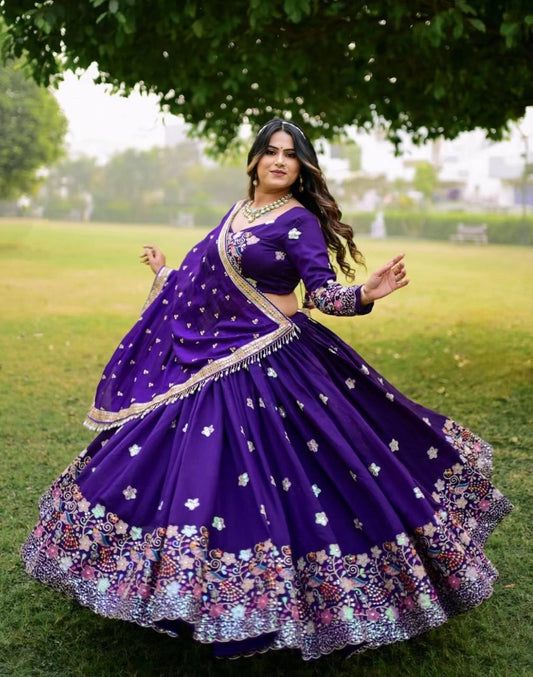 Kalki purple Designer Pure Chinon Lahenga