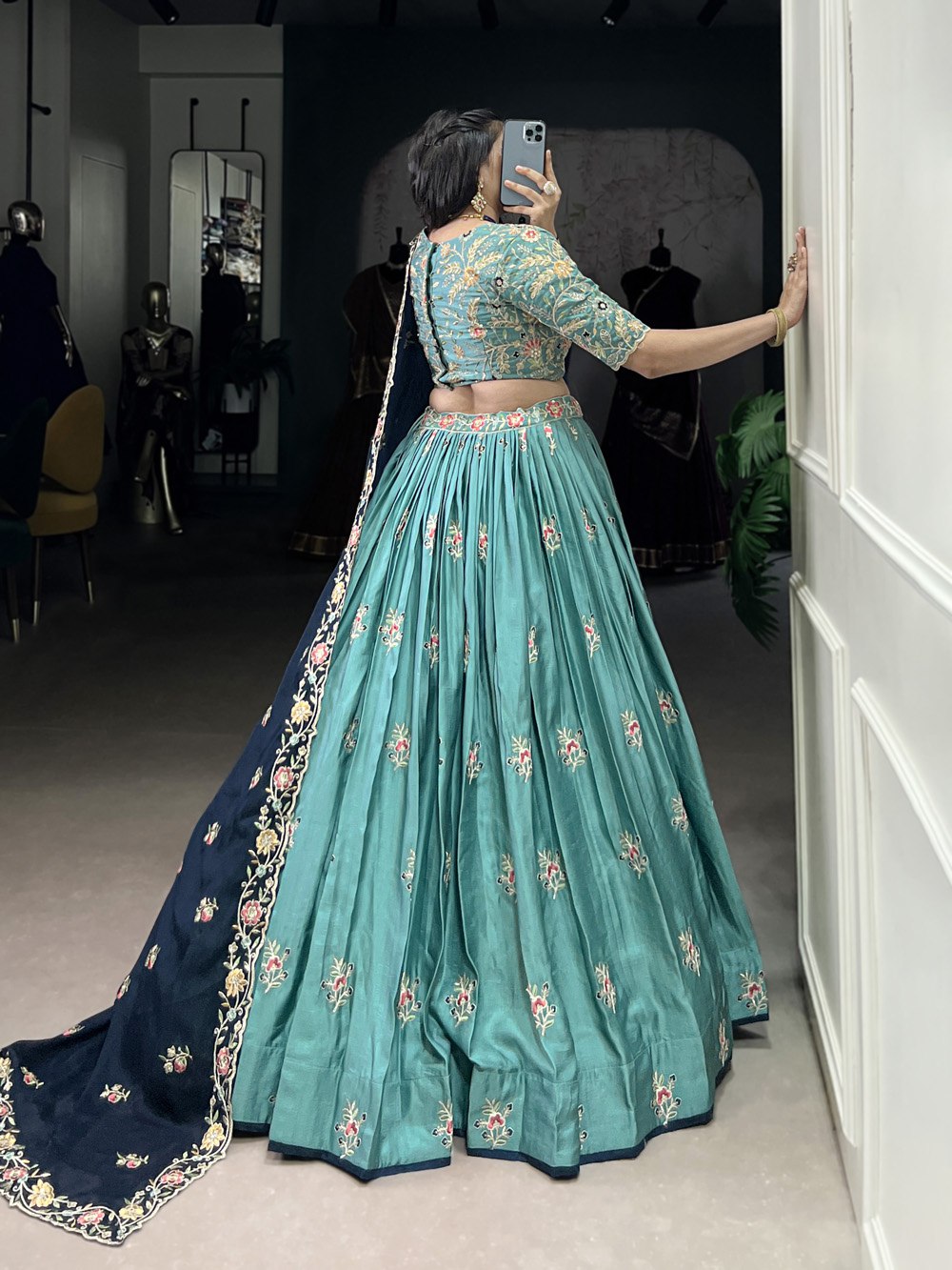 Ruhani’s Teal Blossom Elegance Lehenga Set
