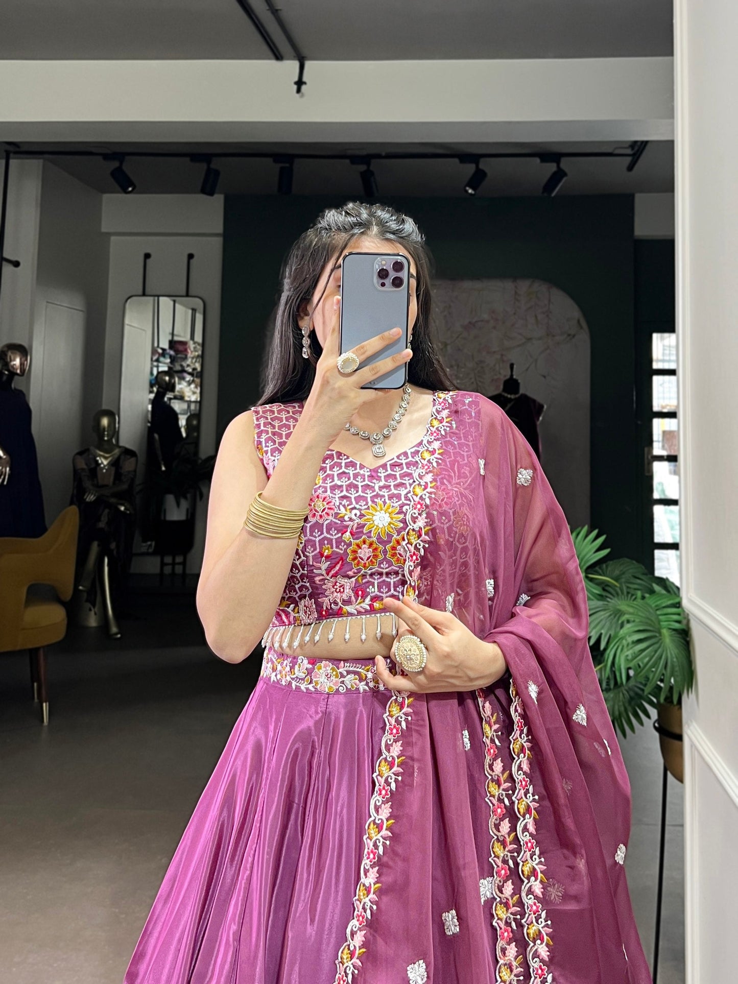 Amaira Royale Magenta Embroidered Silk Lehenga Set