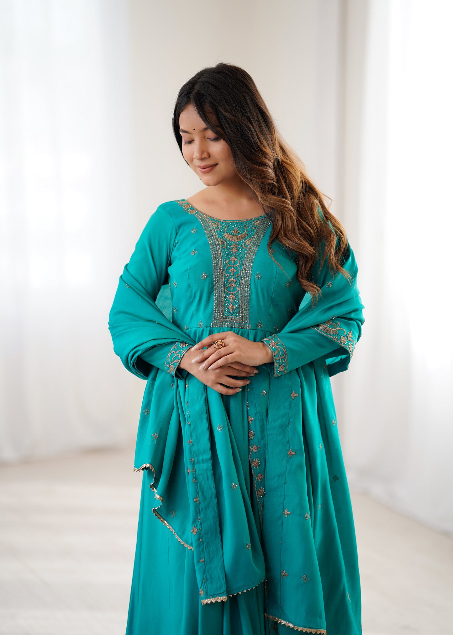 Lishika Teal Royal Aura Embroidered Anarkali Set