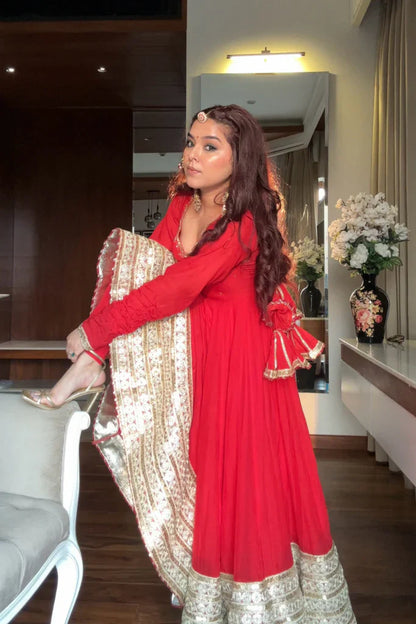 Neha's Premium Red Anarkali Suit Set
