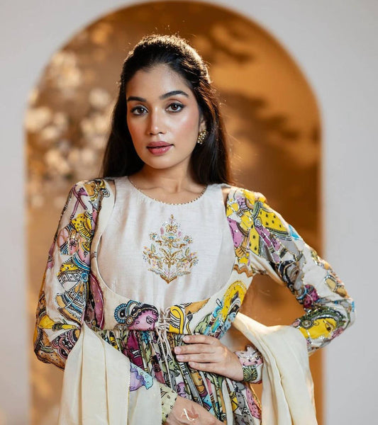 Handwork With Kalamkari Printed Gown