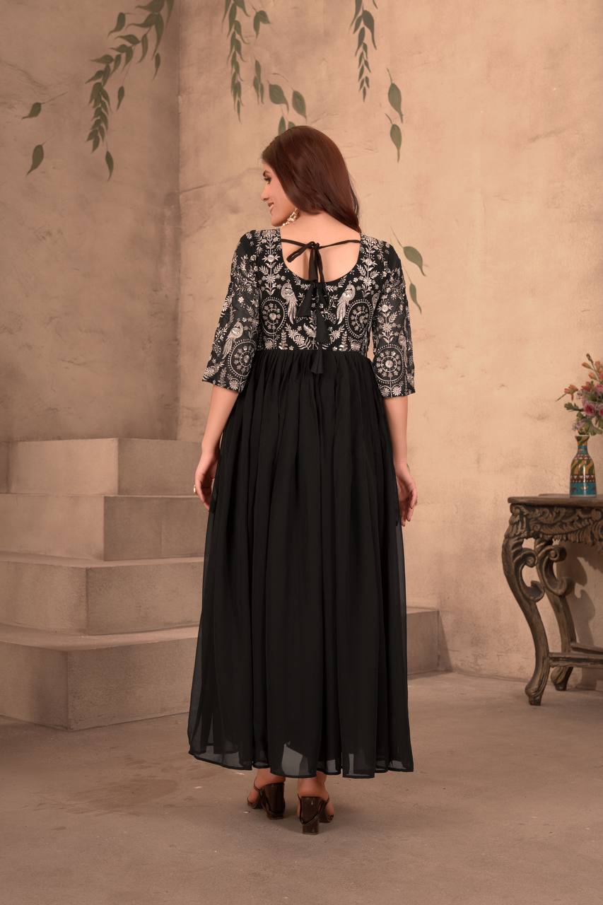 Black Color Faux Georgette Embroidery Gown