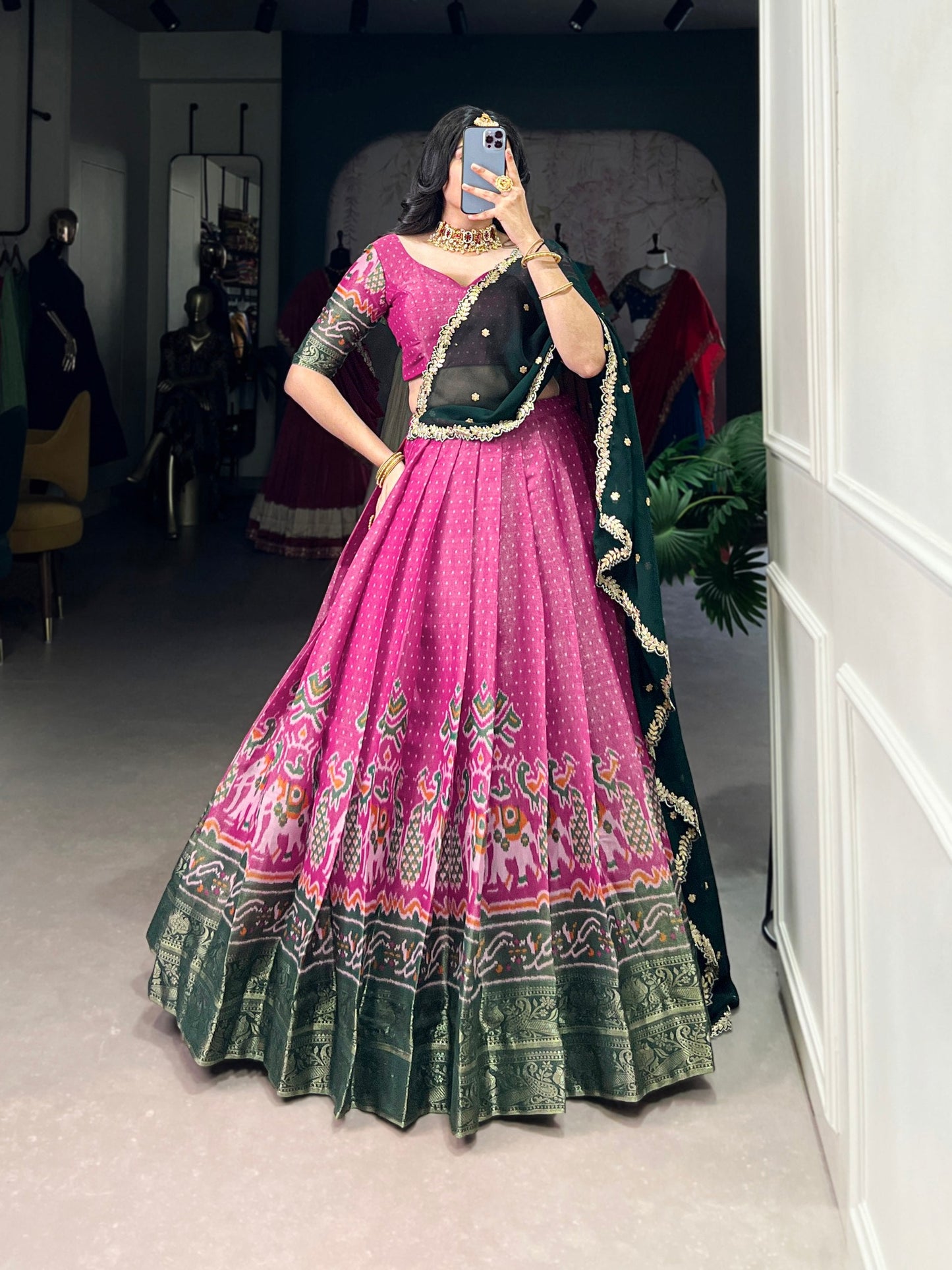 Traditional Multicolor Threadwork and Contrast Dupatta Banarasi Style Lehenga Choli