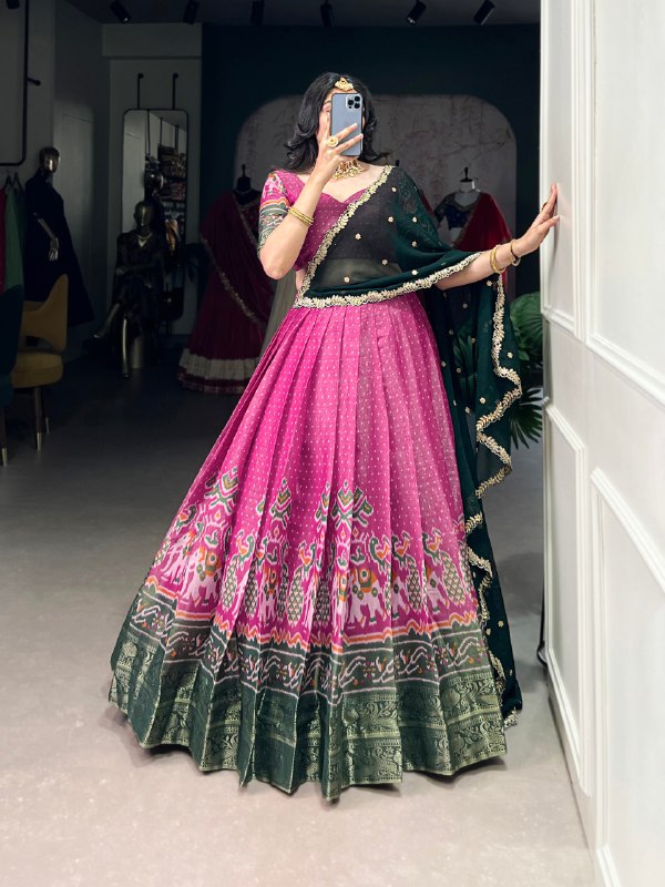 Traditional Multicolor Threadwork and Contrast Dupatta Banarasi Style Lehenga Choli