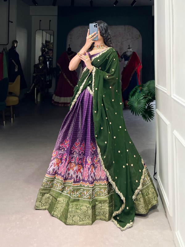 Traditional Multicolor Threadwork and Contrast Dupatta Banarasi Style Lehenga Choli