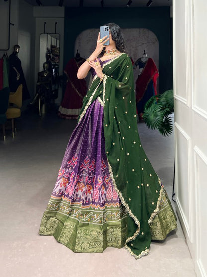 Traditional Multicolor Threadwork and Contrast Dupatta Banarasi Style Lehenga Choli