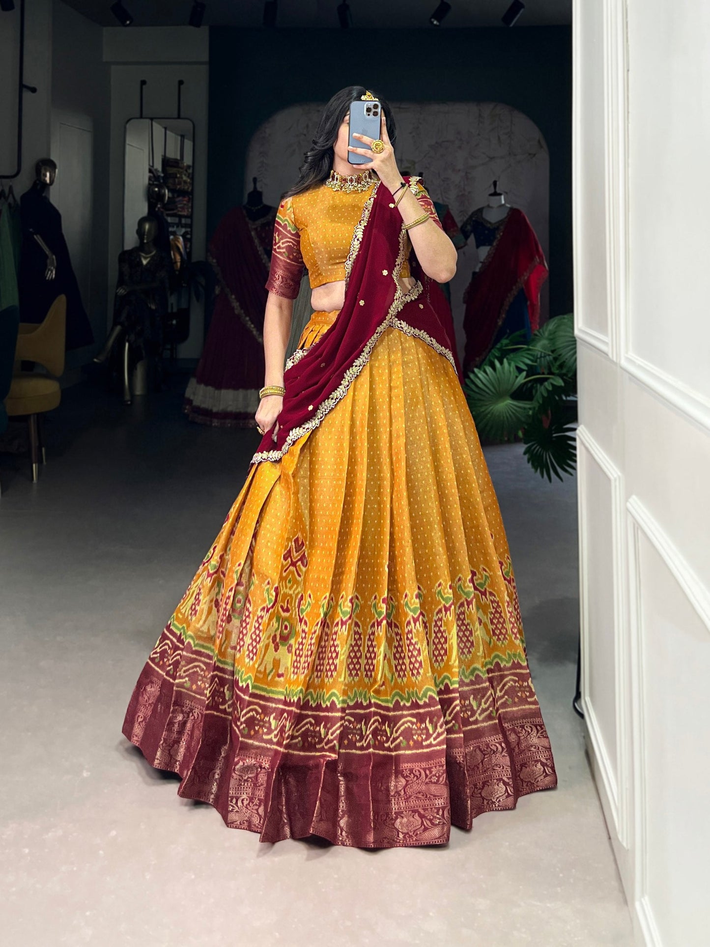 Traditional Multicolor Threadwork and Contrast Dupatta Banarasi Style Lehenga Choli