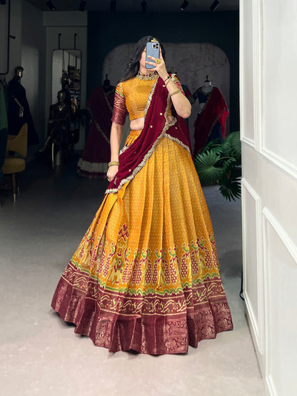 Traditional Multicolor Threadwork and Contrast Dupatta Banarasi Style Lehenga Choli