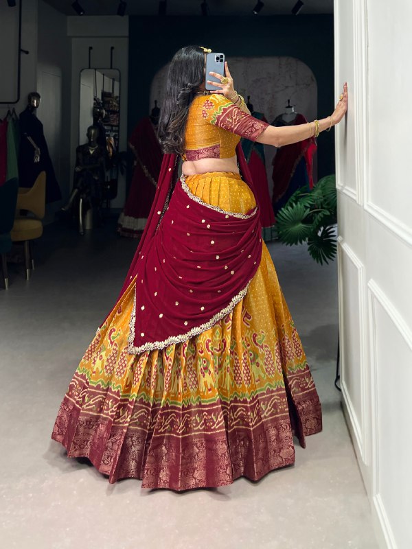 Traditional Multicolor Threadwork and Contrast Dupatta Banarasi Style Lehenga Choli