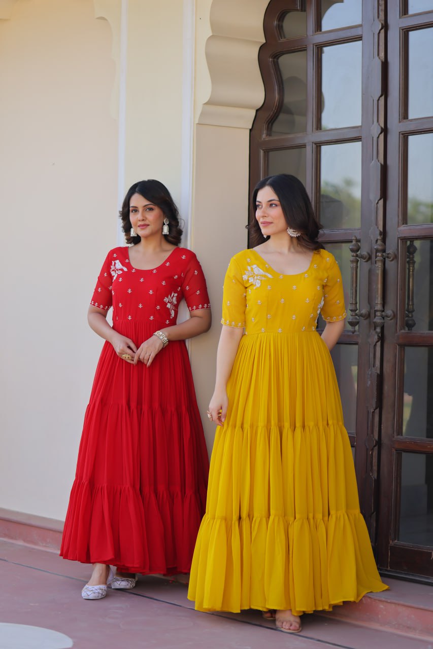 Inaaya Sunshine & Rose Embroidered Layered Gown Set