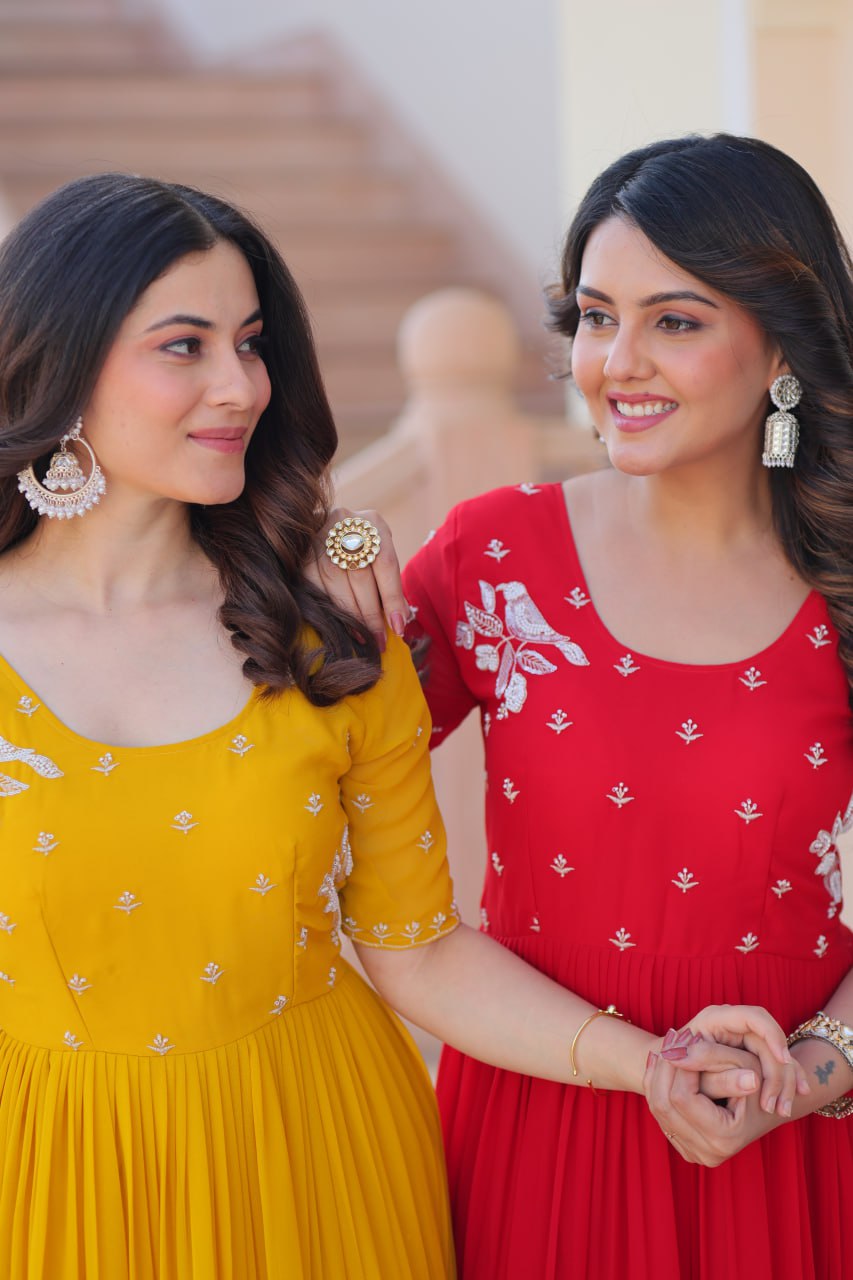 Inaaya Sunshine & Rose Embroidered Layered Gown Set