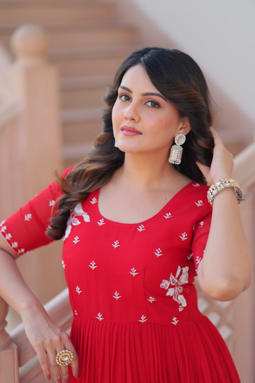 Inaaya Sunshine & Rose Embroidered Layered Gown Set