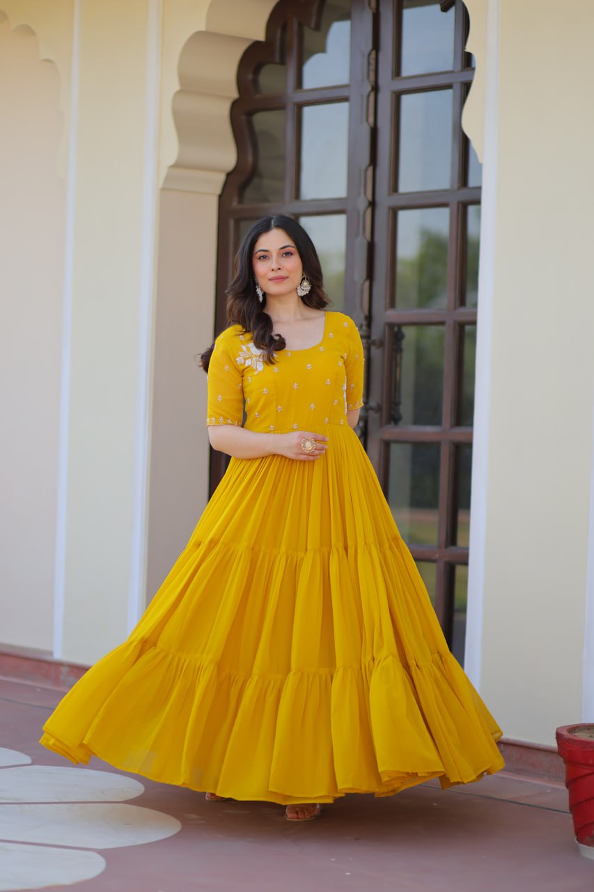 Inaaya Sunshine & Rose Embroidered Layered Gown Set