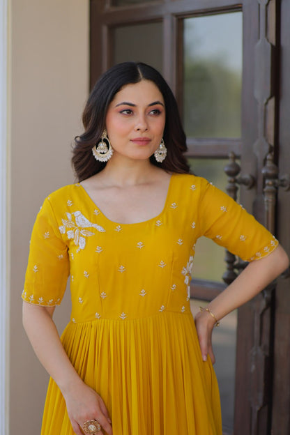 Inaaya Sunshine & Rose Embroidered Layered Gown Set