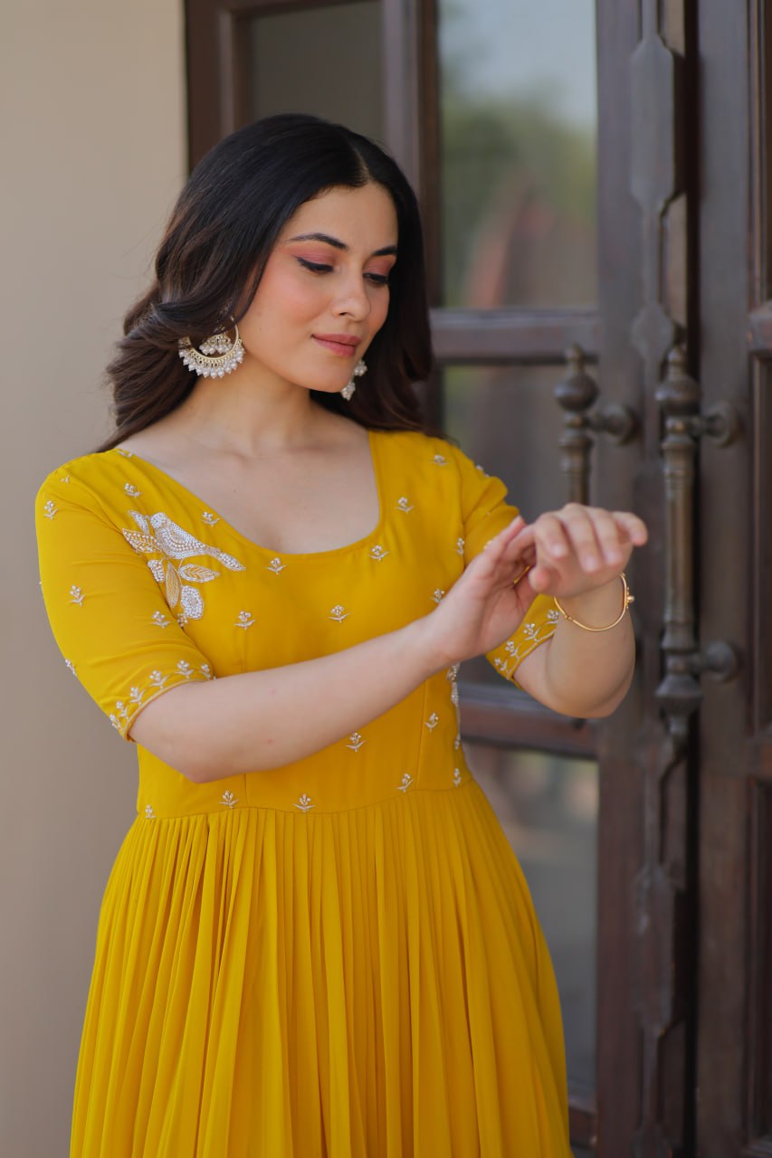 Inaaya Sunshine & Rose Embroidered Layered Gown Set