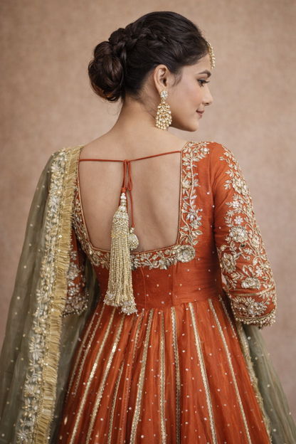 Anika Orange Shades Premium Quality Anarkali Suit Set