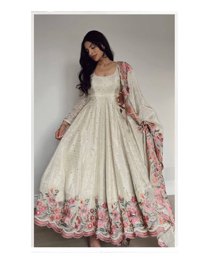 Zunaira Heritage Pure Vichitra Silk Crafted Anarkali Gown