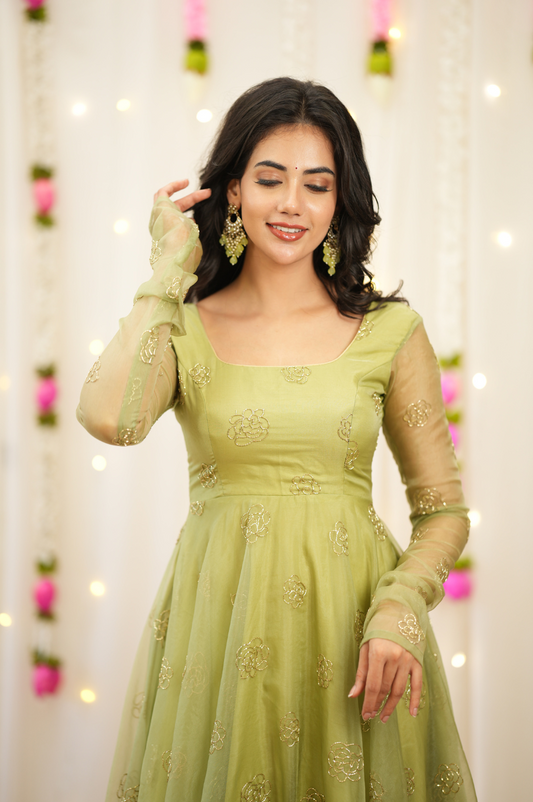 Nivi Pastel Green Anarkali Suit Set