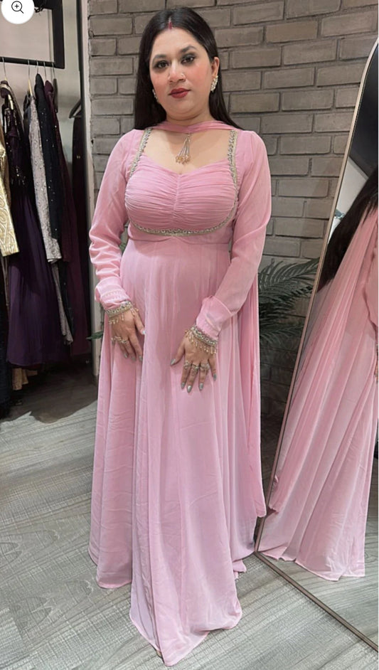 Baby Pink Premium Anarkali Suit Set
