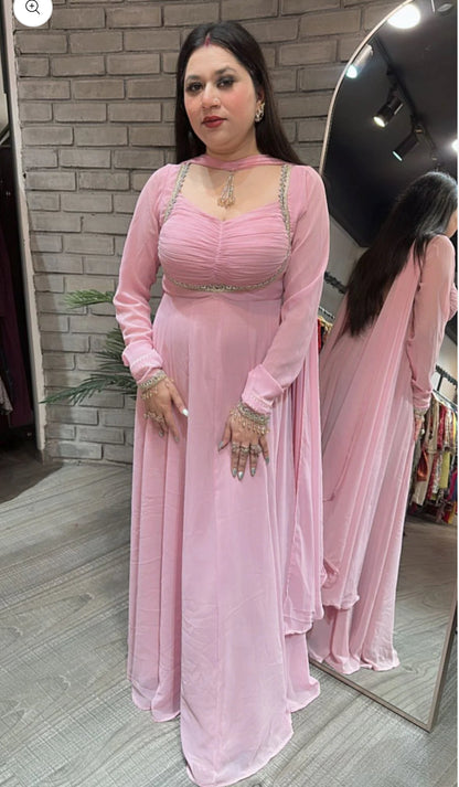 Baby Pink Premium Anarkali Suit Set