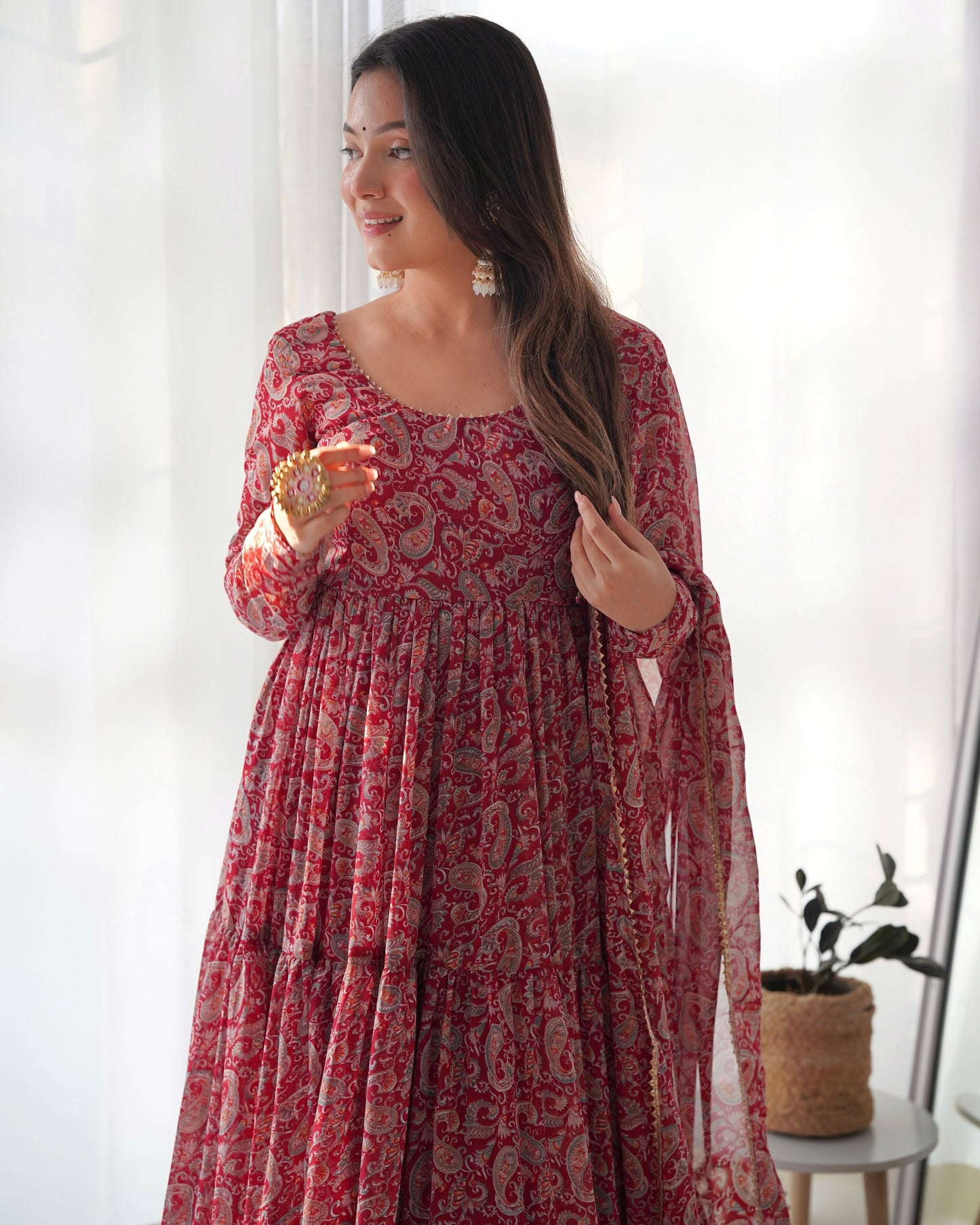 Exclusive Maroon Colour Three Piece Anarkali Set