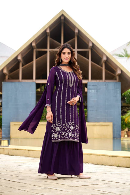 Vedika Embroidered Purple Charm Designer Patiala Suit