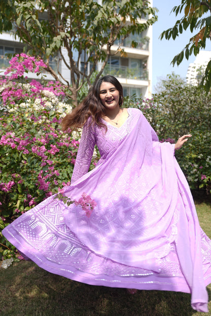 Keshvi White Embroidered Georgette Anarkali Suit Set