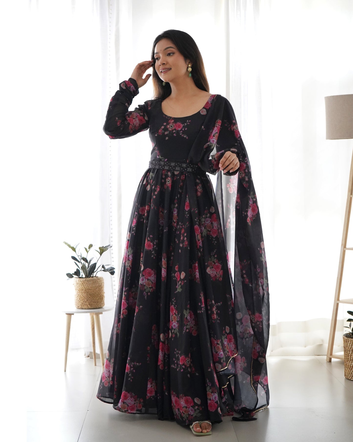 PURE SOFT ORGANZA SILK ANARKALI KALI CUT GOWN