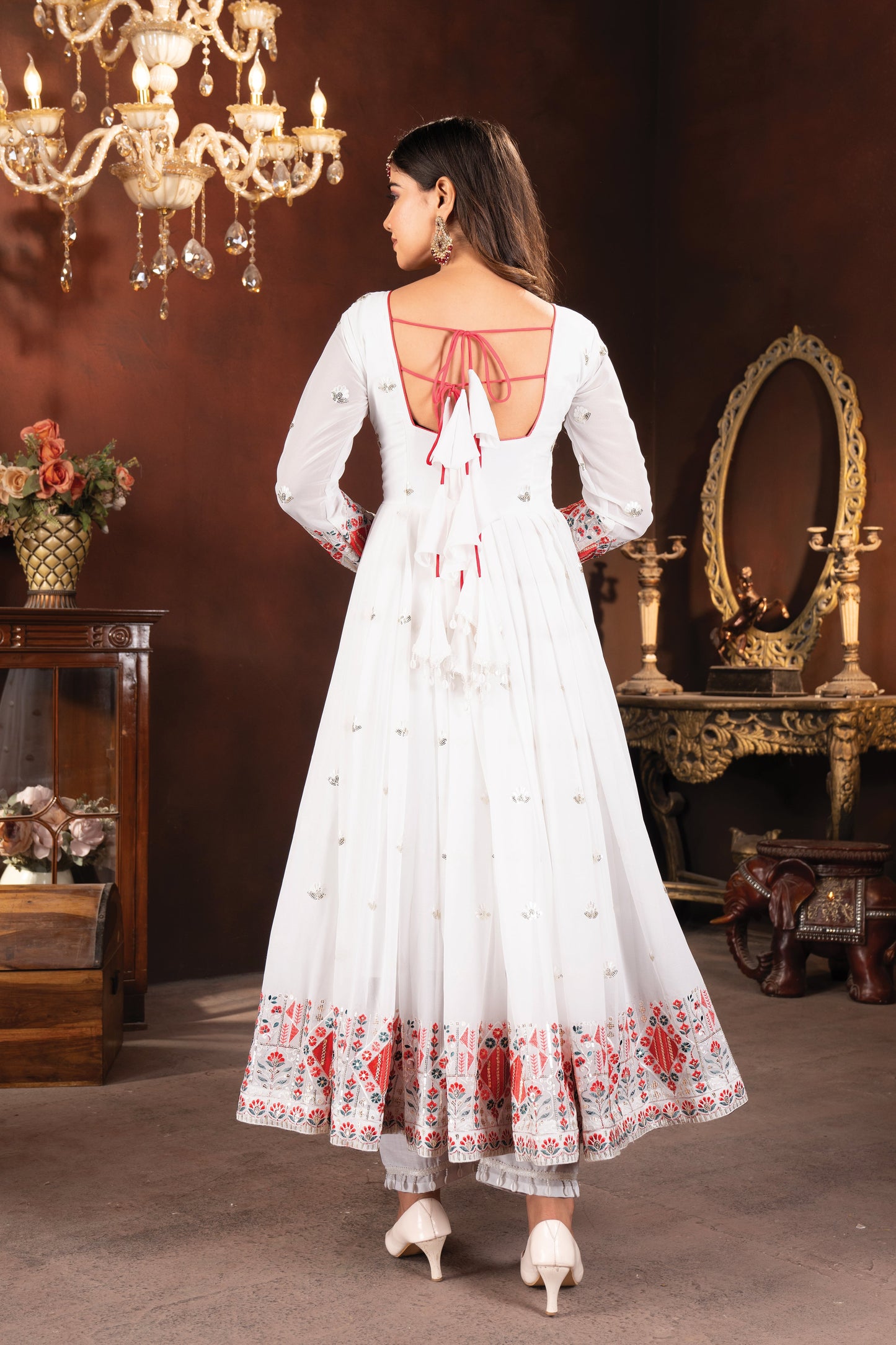 White Embroidered Festive Wear Anarkali Suit