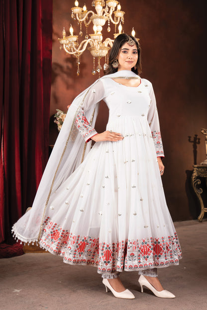 White Embroidered Festive Wear Anarkali Suit